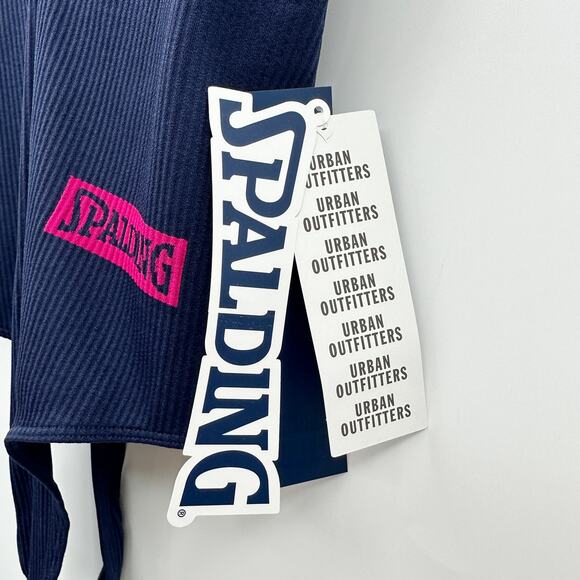 Urban Outfitters Spalding Plunging Cross Back Bodysuit in Navy Size Medium NWT - Picture 6 of 10